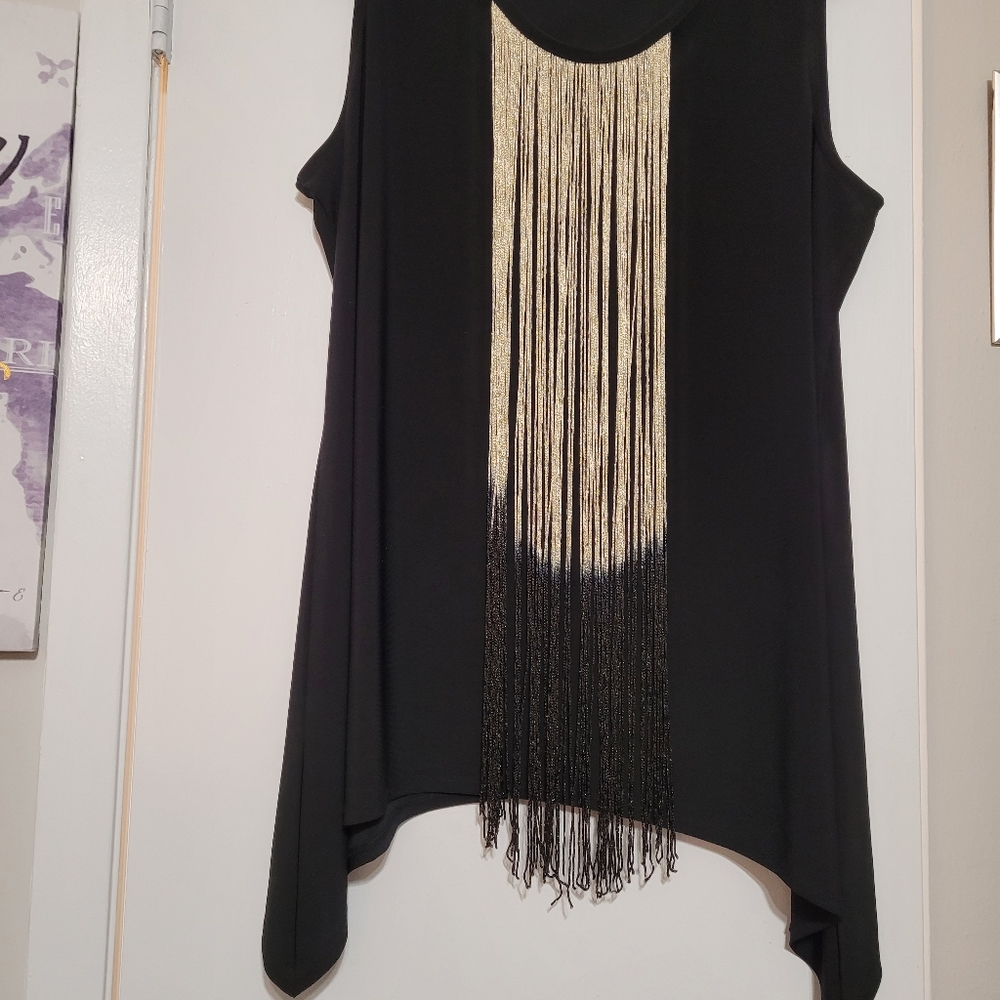 Black Tunic Tank with Gold/Black Fringe